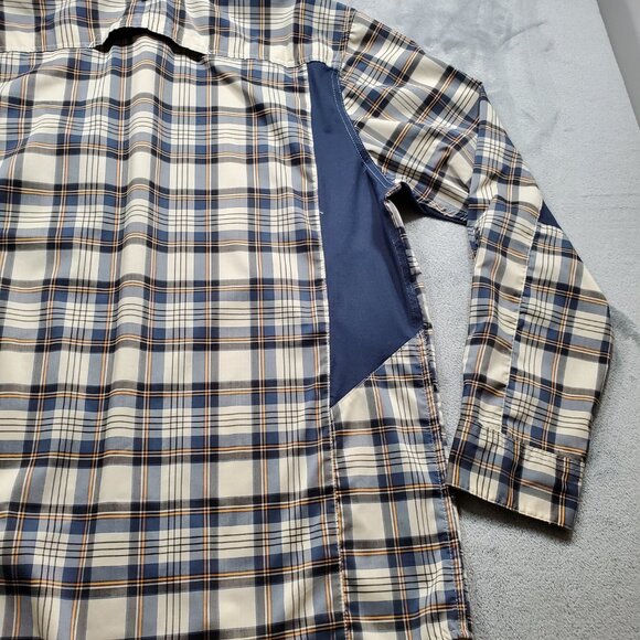 Wrangler ATG Button Up Long Sleeve Outdoorsman Plaid Shirt Black Tan Men Sz L - Picture 7 of 14